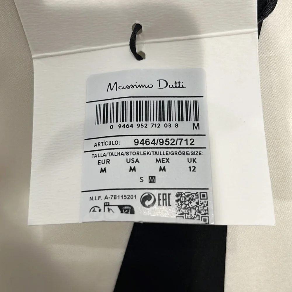 Massimo Dutti Studio tuxedo style silky oversized button up dress cream/black M - Picture 8 of 14